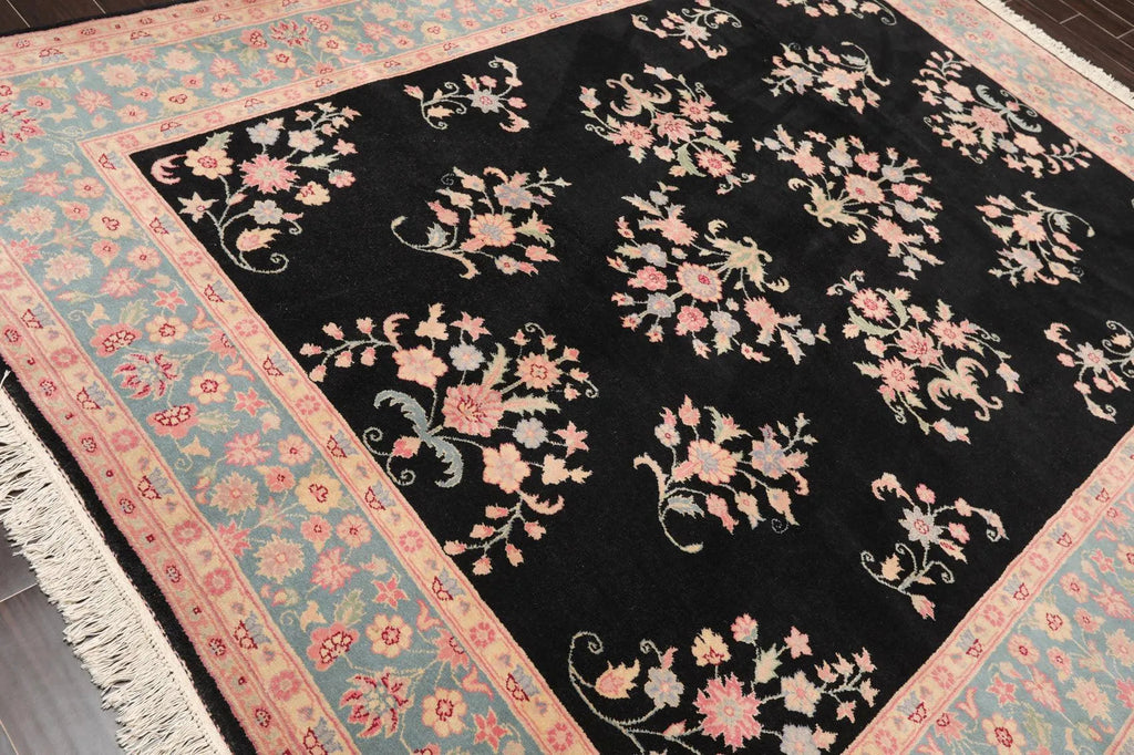 7'8'' x 9'8'' Hand Knotted Wool Rare Romanian Saroukk Traditional Area Rug Black