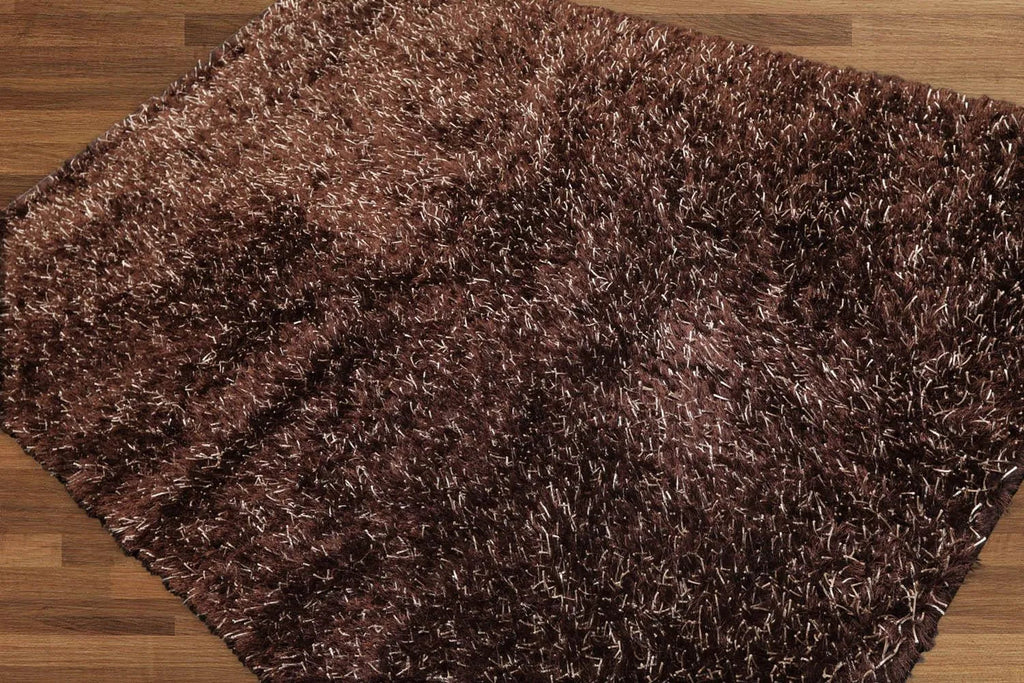 Multi Size Chocolate, White Hand Made Shag Polyester Modern Oriental Area Rug