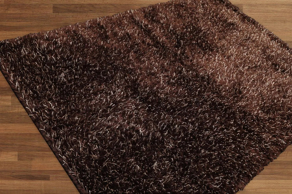 Multi Size Chocolate, White Hand Made Shag Polyester Modern Oriental Area Rug