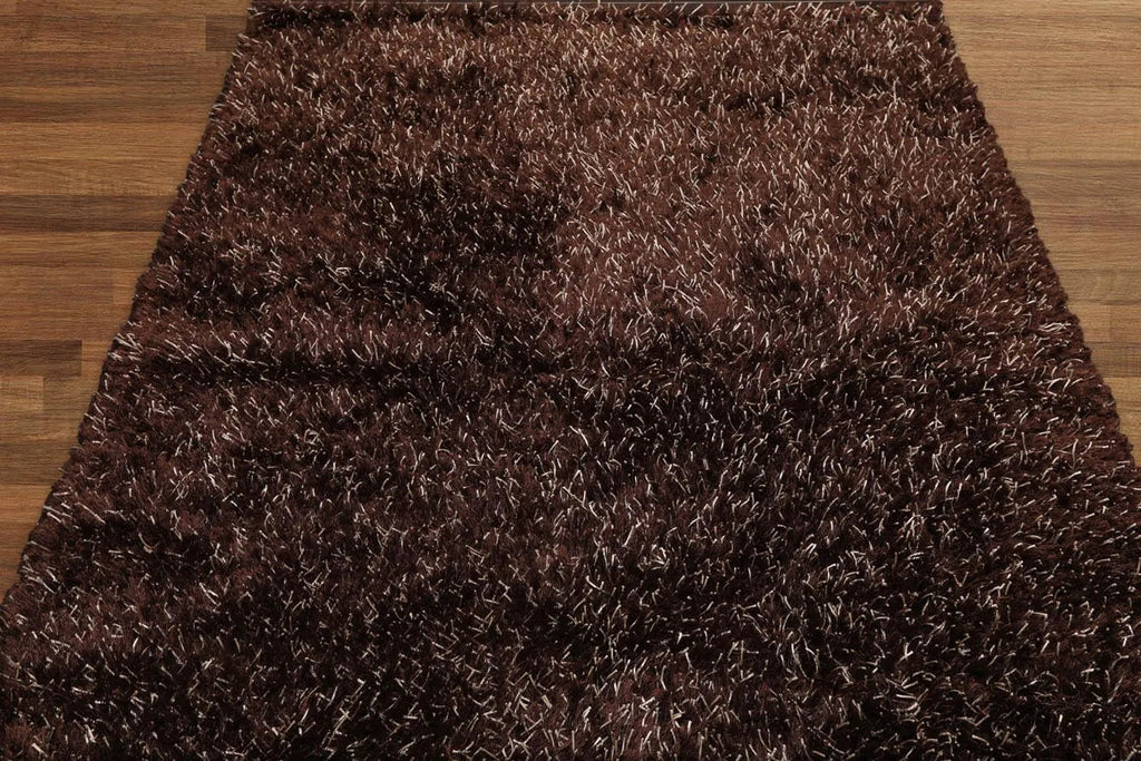 Multi Size Chocolate, White Hand Made Shag Polyester Modern Oriental Area Rug