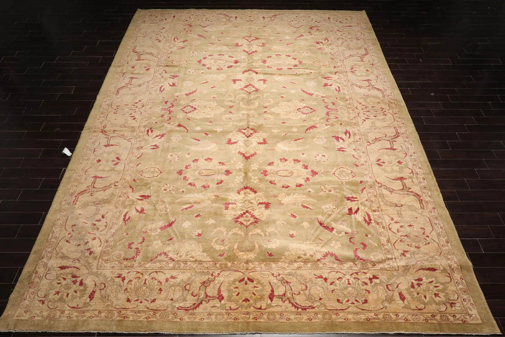 12'6''x17'11'' Palace Pistacchio, BeigeHand Knotted 100% Wool Chobi Peshawar Traditional Oriental Area Rug