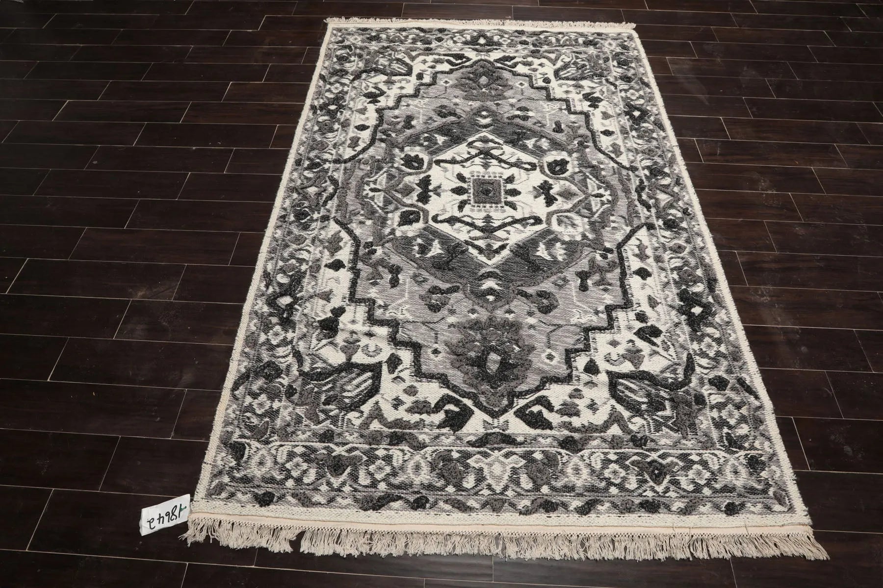 LoomBloom White Oriental Area Rug 5x8 Hand Woven Traditional Kilim Wool