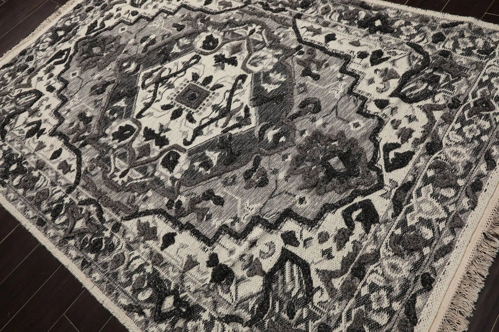 LoomBloom White Oriental Area Rug 5x8 Hand Woven Traditional Kilim Wool