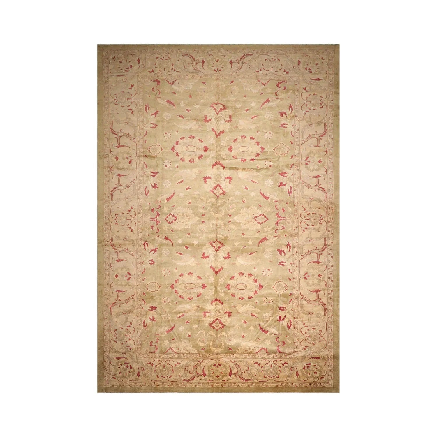 12'6''x17'11'' Palace Pistacchio, BeigeHand Knotted 100% Wool Chobi Peshawar Traditional Oriental Area Rug