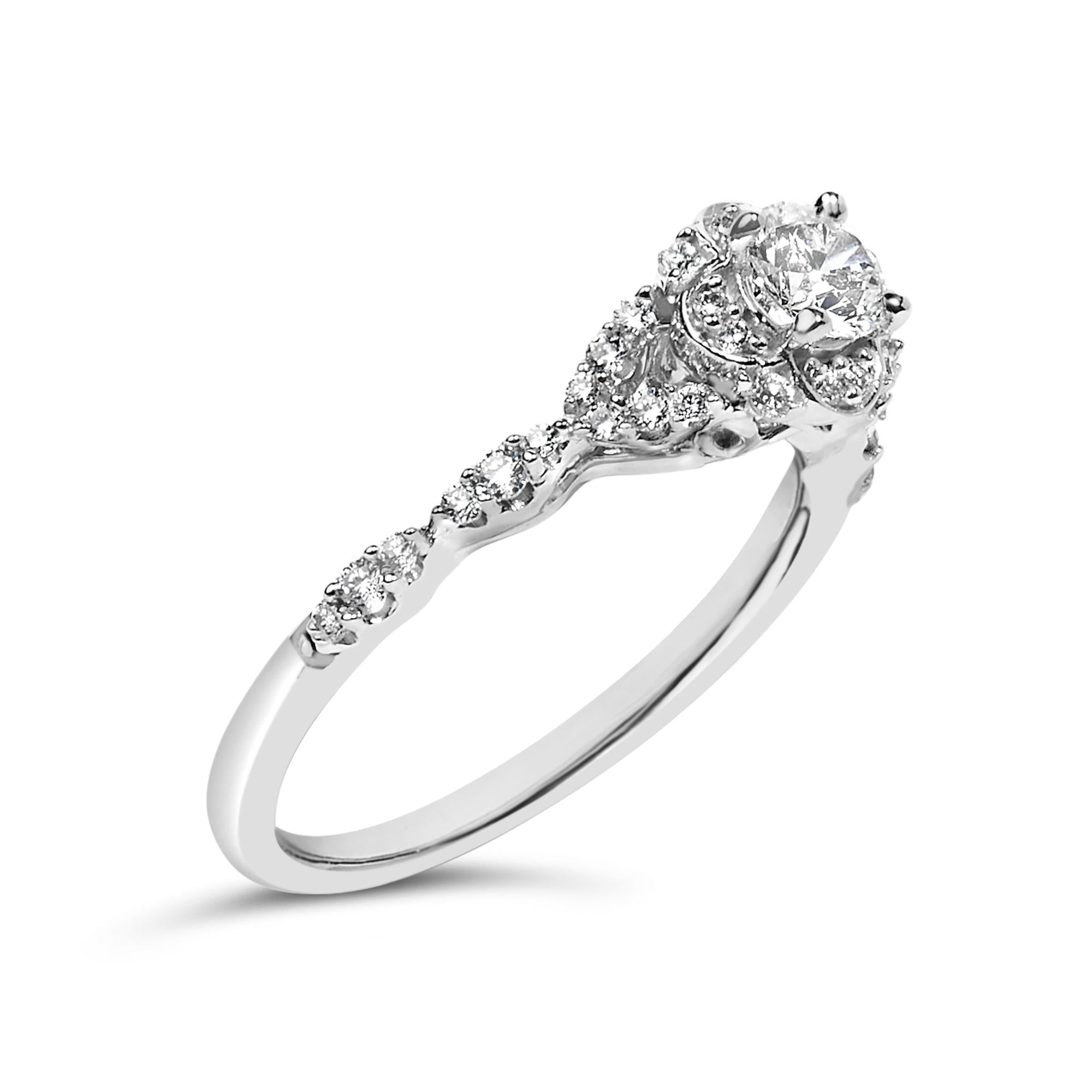 14K White Gold 1/2 Cttw Lab Grown Diamond Vintage Style Engagement Ring (F-G Color, VS1-VS2 Clarity)