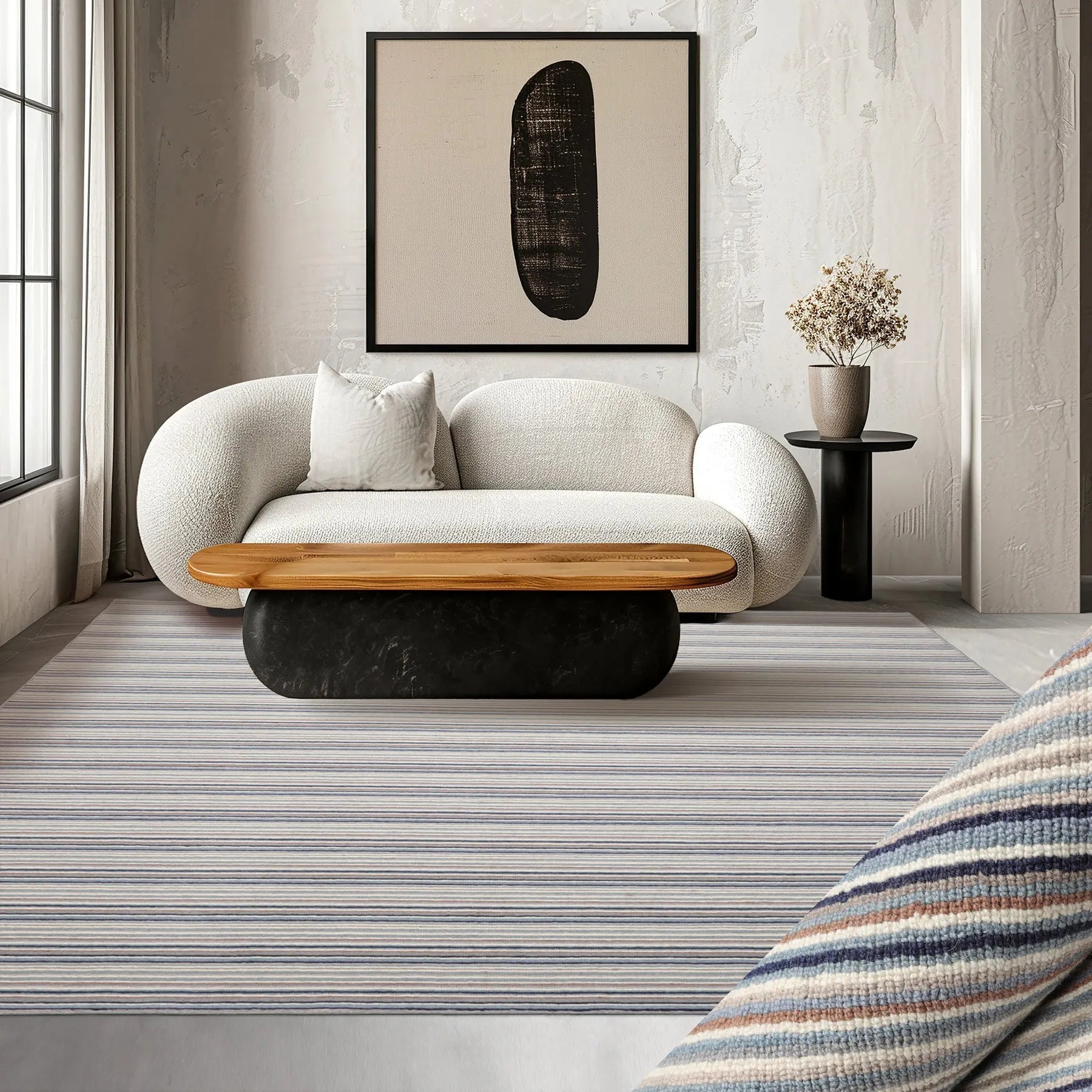 LoomBloom Multi Sizes Ivory Hand Tufted Contemporary  Striped New Zealand Wool Oriental Area Rug