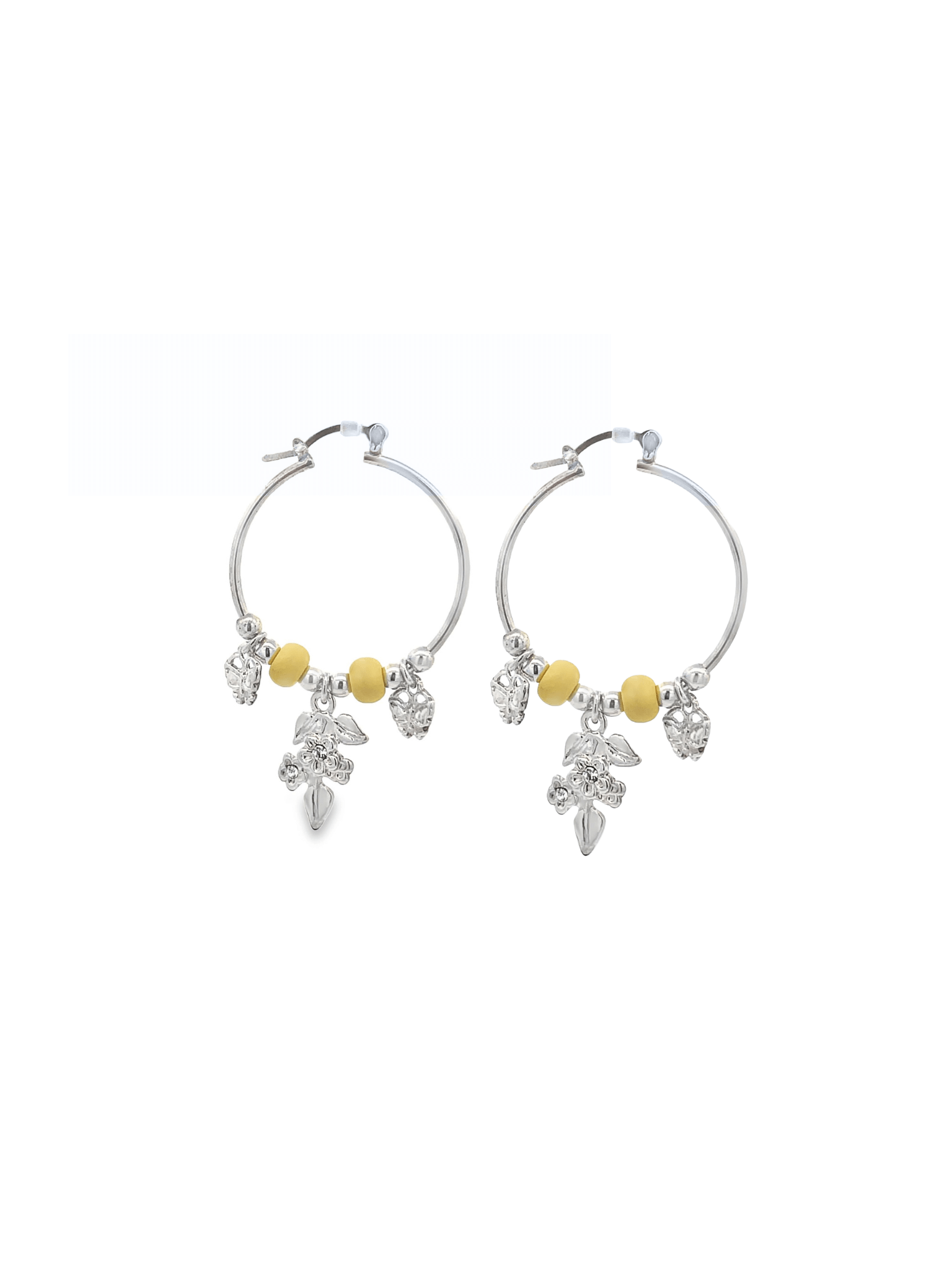 Rhodium Mistletoe Charm Hoops