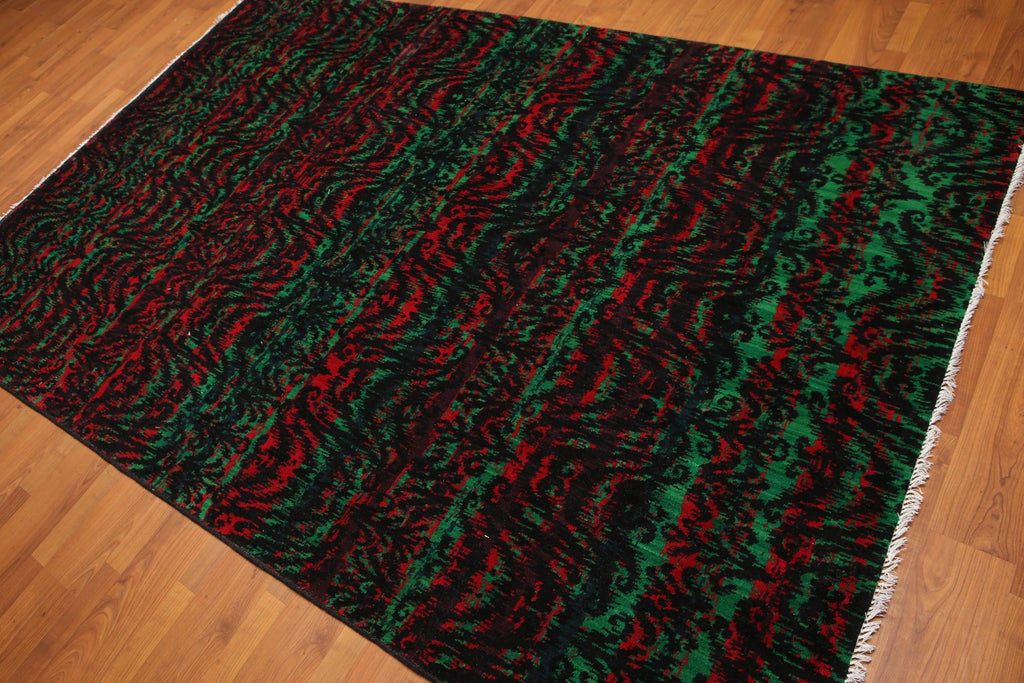 6' x 9' Modern Graphic Area Rug Hand Knotted 100% Wool Green