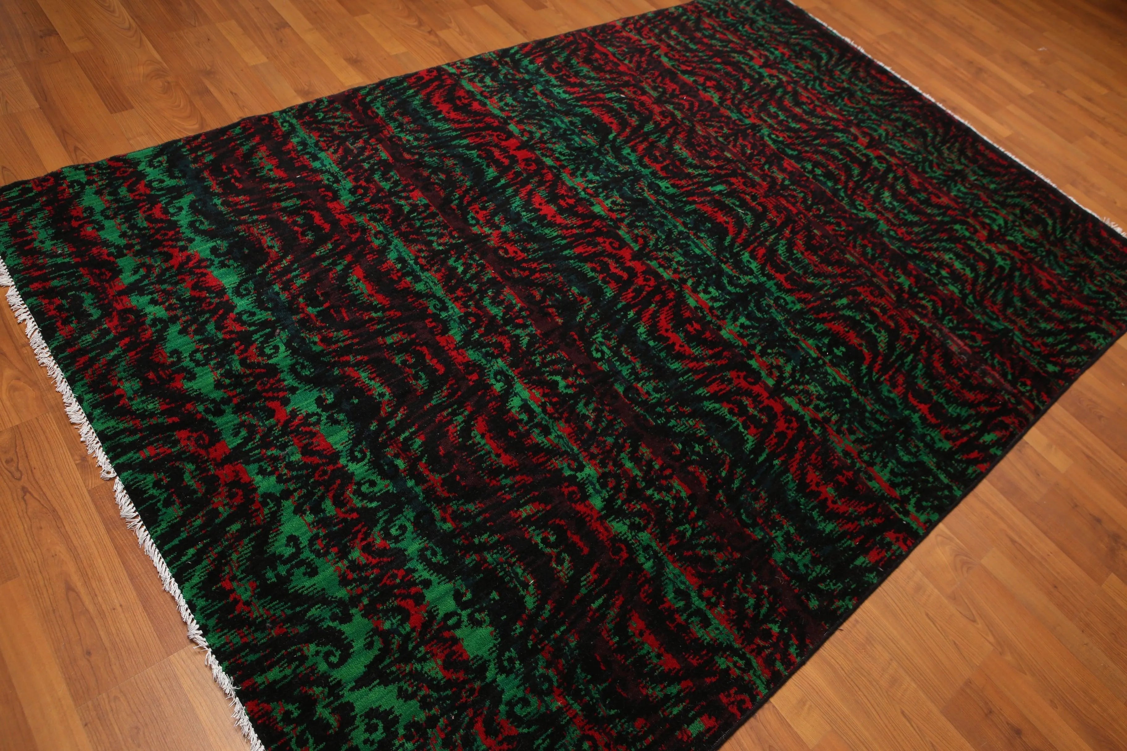 6' x 9' Modern Graphic Area Rug Hand Knotted 100% Wool Green