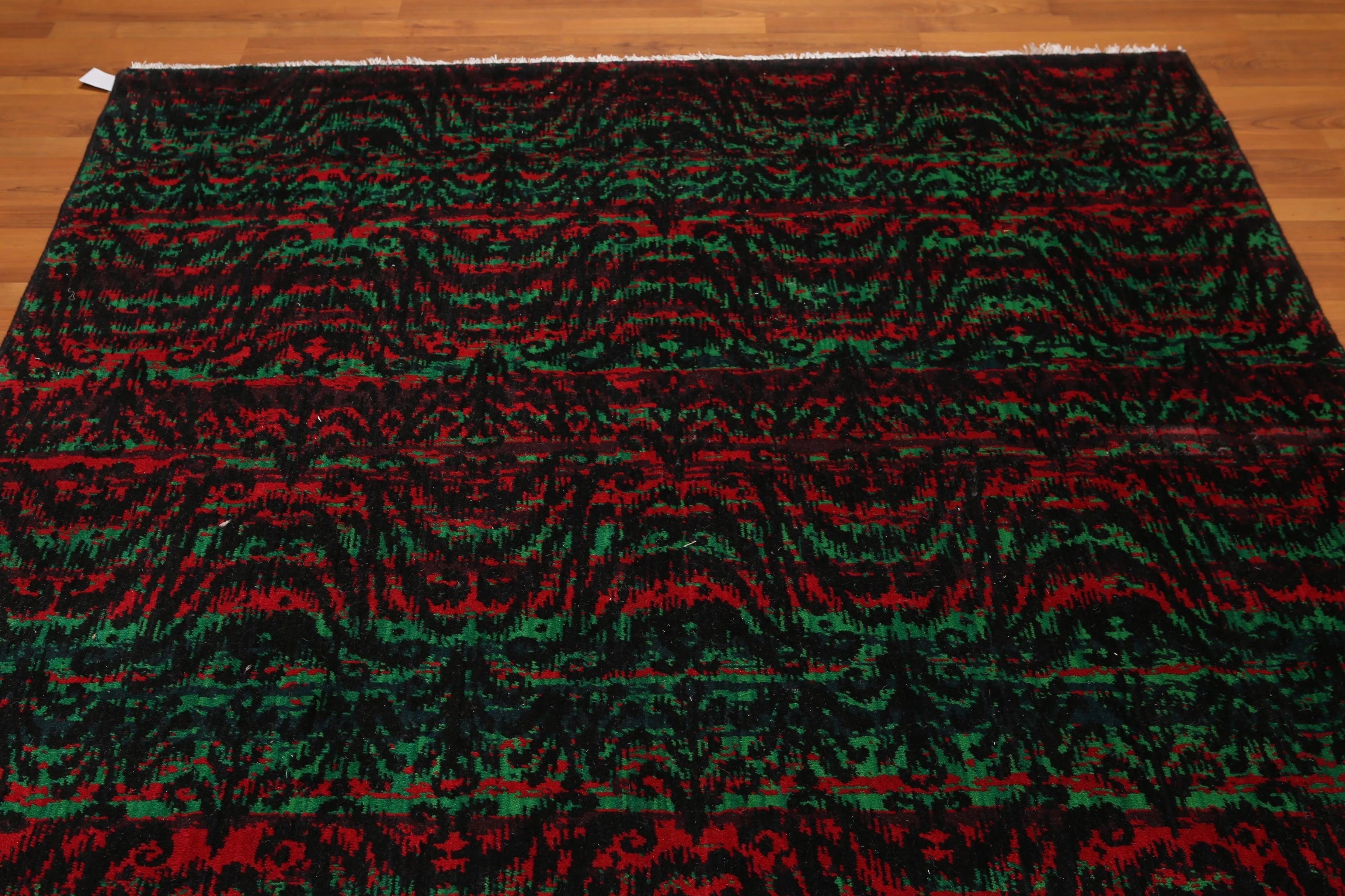 6' x 9' Modern Graphic Area Rug Hand Knotted 100% Wool Green