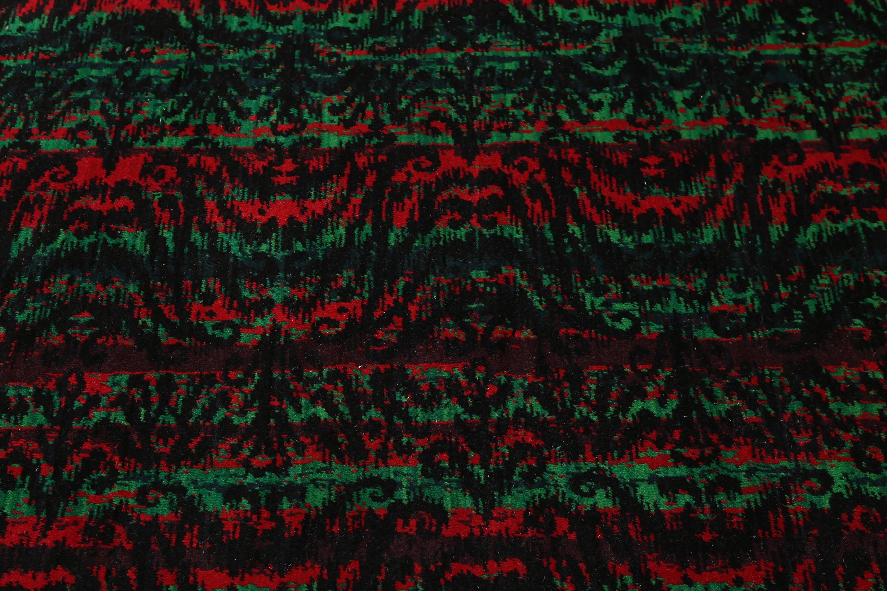 6' x 9' Modern Graphic Area Rug Hand Knotted 100% Wool Green