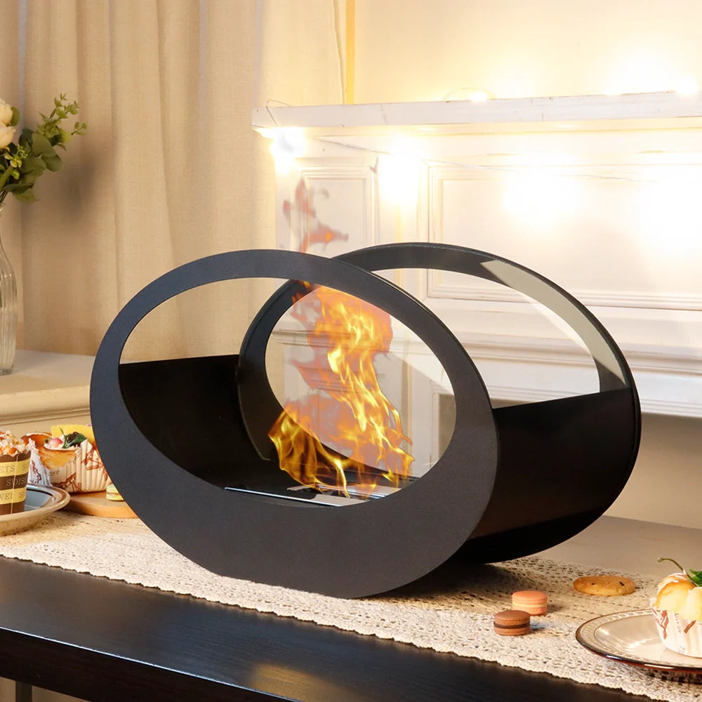 16x9.5"Black Metal Tabletop Fireplace