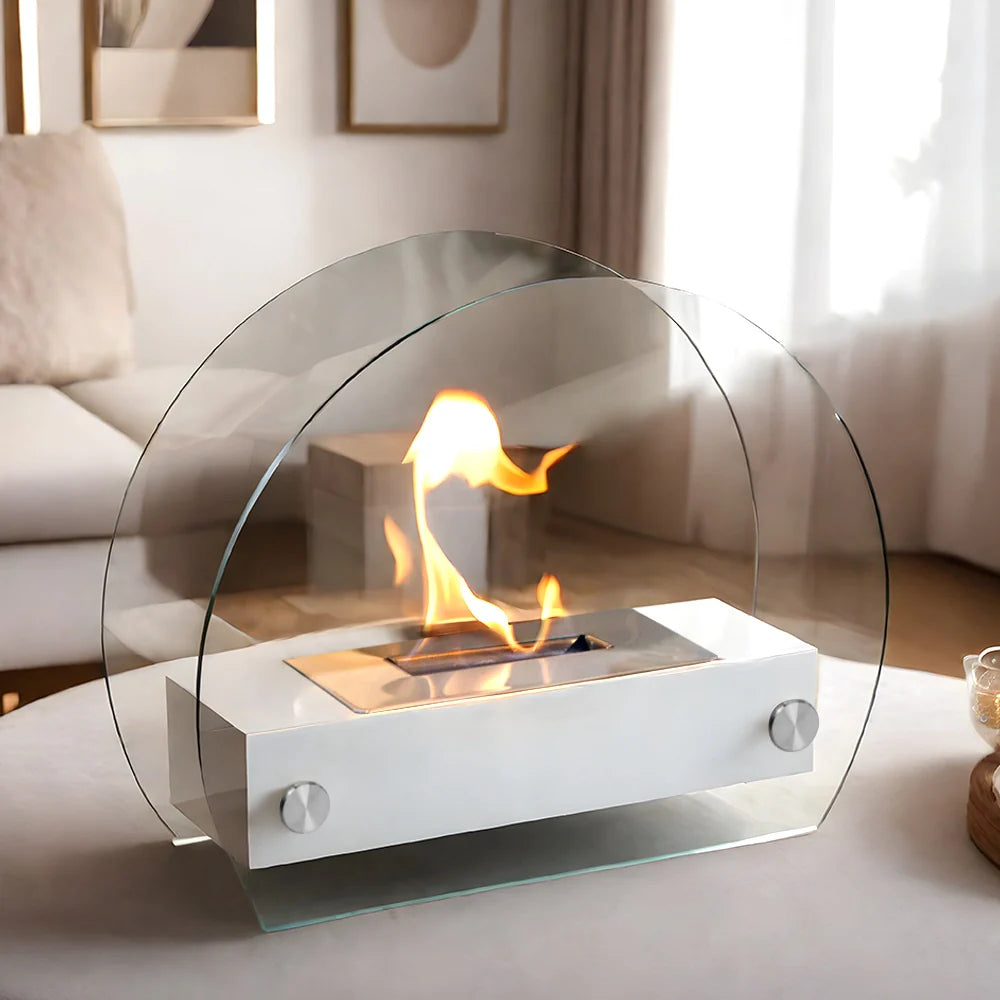 13.5" L Portable Tabletop Fireplace (White)