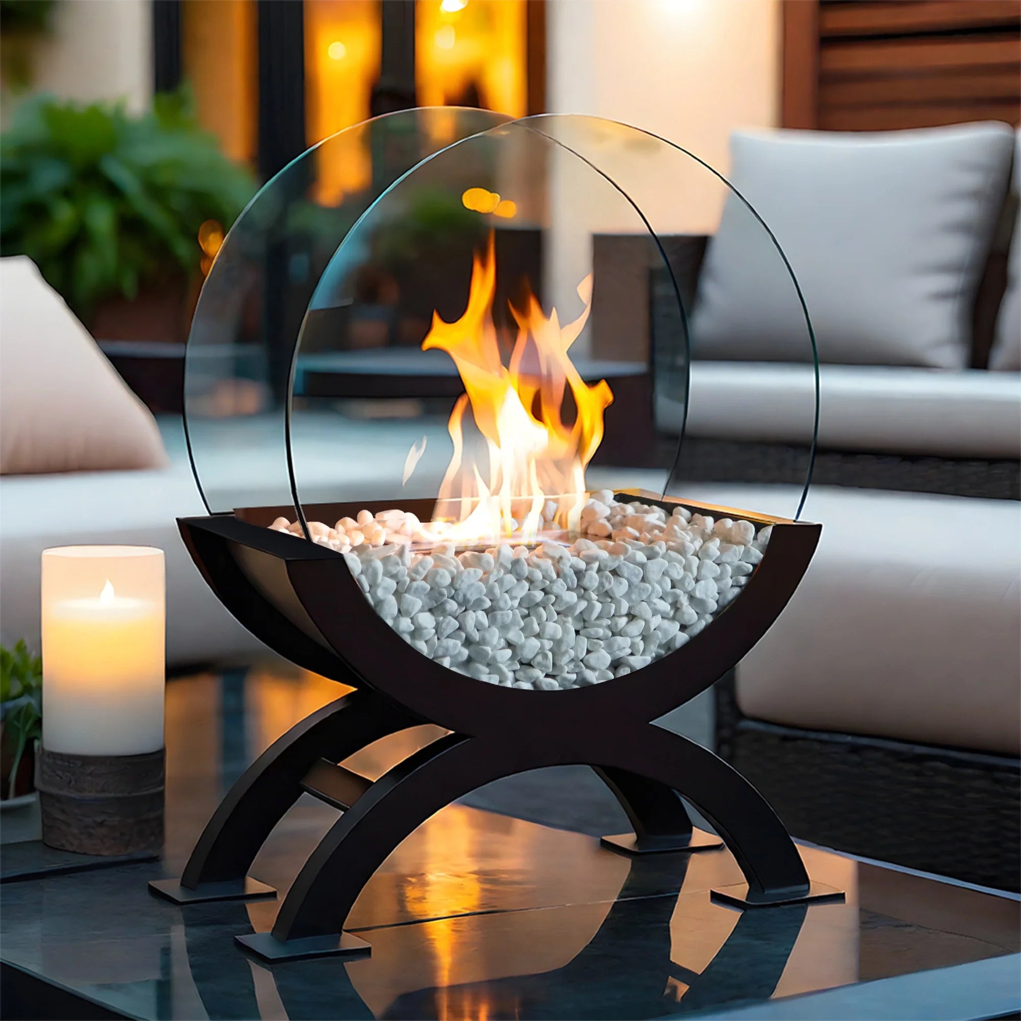 48cm H Portable Round Tabletop Fireplace